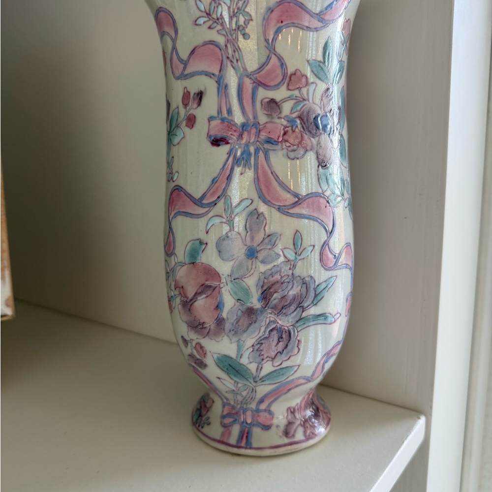 Floral Ceramic Vase with Pink and Purple Accents